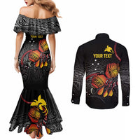 Personalized Papua New Guinea Milne Bay Couples Matching Mermaid Dress and Long Sleeve Button Shirt Bagi Necklace Mix Lime Pot Grunge