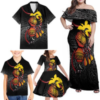 Personalized Papua New Guinea Milne Bay Family Matching Off Shoulder Maxi Dress and Hawaiian Shirt Bagi Necklace Mix Lime Pot Grunge LT7 - Polynesian Pride