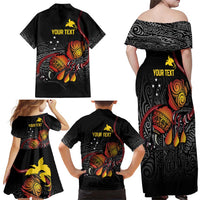 Personalized Papua New Guinea Milne Bay Family Matching Off Shoulder Maxi Dress and Hawaiian Shirt Bagi Necklace Mix Lime Pot Grunge LT7 - Polynesian Pride