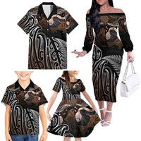 Aotearoa Maori - Australia Indigenous Family Matching Off The Shoulder Long Sleeve Dress and Hawaiian Shirt Koiri Whakairo Mix Aboriginal Art - Polynesian Pride