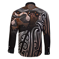 Aotearoa Maori - Australia Indigenous Family Matching Off Shoulder Maxi Dress and Hawaiian Shirt Koiri Whakairo Mix Aboriginal Art - Polynesian Pride