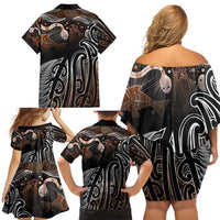Aotearoa Maori - Australia Indigenous Family Matching Off Shoulder Short Dress and Hawaiian Shirt Koiri Whakairo Mix Aboriginal Art - Polynesian Pride