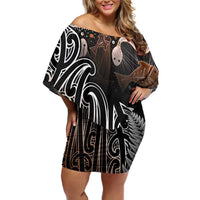 Aotearoa Maori - Australia Indigenous Family Matching Off Shoulder Short Dress and Hawaiian Shirt Koiri Whakairo Mix Aboriginal Art - Polynesian Pride