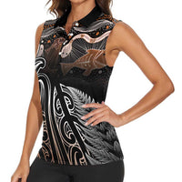Aotearoa Maori - Australia Indigenous Women Sleeveless Polo Shirt Koiri Whakairo Mix Aboriginal Art - Polynesian Pride