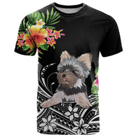 Personalised Polynesian T Shirt With Yorkshire Terrier Floral Style LT7 Black - Polynesian Pride