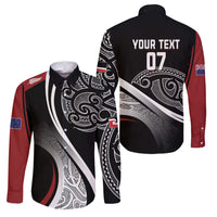 Aotearoa Maori Rugby Custom Family Matching Tank Maxi Dress and Hawaiian Shirt Kapa O Pango LT7 Dad's Shirt - Long Sleeve Black - Polynesian Pride