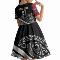 Aotearoa Maori Rugby Custom Kid Short Sleeve Dress Kapa O Pango LT7 - Polynesian Pride