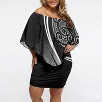 Aotearoa Maori Rugby Custom Off Shoulder Short Dress Kapa O Pango LT7 Women Black - Polynesian Pride