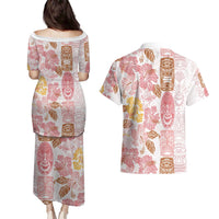 Christmas Aloha Hawaii Tiki Couples Matching Puletasi and Hawaiian Shirt Hibiscus Spring Colors - Polynesian Pride