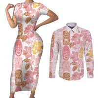 Christmas Aloha Hawaii Tiki Couples Matching Short Sleeve Bodycon Dress and Long Sleeve Button Shirt Hibiscus Spring Colors - Polynesian Pride