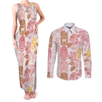Christmas Aloha Hawaii Tiki Couples Matching Tank Maxi Dress and Long Sleeve Button Shirt Hibiscus Spring Colors - Polynesian Pride