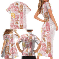 Christmas Aloha Hawaii Tiki Family Matching Short Sleeve Bodycon Dress and Hawaiian Shirt Hibiscus Spring Colors - Polynesian Pride