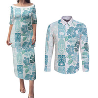 Christmas Aloha Hawaii Tiki Couples Matching Puletasi and Long Sleeve Button Shirt Hibiscus Summer Colors - Polynesian Pride