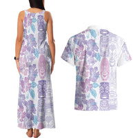 Christmas Aloha Hawaii Tiki Couples Matching Tank Maxi Dress and Hawaiian Shirt Hibiscus Winter Colors - Polynesian Pride