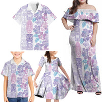 Christmas Aloha Hawaii Tiki Family Matching Off Shoulder Maxi Dress and Hawaiian Shirt Hibiscus Winter Colors - Polynesian Pride