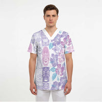 Christmas Aloha Hawaii Tiki Scrub Top Hibiscus Winter Colors - Polynesian Pride