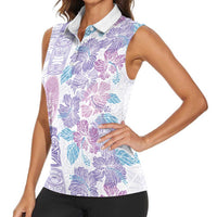 Christmas Aloha Hawaii Tiki Women Sleeveless Polo Shirt Hibiscus Winter Colors - Polynesian Pride