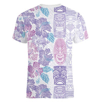 Christmas Aloha Hawaii Tiki Women V-Neck T-Shirt Hibiscus Winter Colors - Polynesian Pride