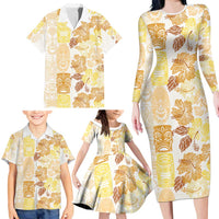 Christmas Aloha Hawaii Tiki Family Matching Long Sleeve Bodycon Dress and Hawaiian Shirt Hibiscus Autumn Colors - Polynesian Pride