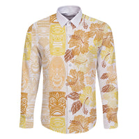 Christmas Aloha Hawaii Tiki Family Matching Off The Shoulder Long Sleeve Dress and Hawaiian Shirt Hibiscus Autumn Colors - Polynesian Pride