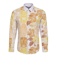 Christmas Aloha Hawaii Tiki Long Sleeve Button Shirt Hibiscus Autumn Colors - Polynesian Pride