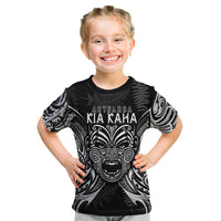 Custom New Zealand Rugby Kid T Shirt 2023 World Cup Aotearoa Haka Face LT7 Black - Polynesian Pride