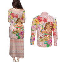 Aloha Hawaii Couples Matching Puletasi and Long Sleeve Button Shirt Kawaii Mele Kalikimaka - Pastel Fever