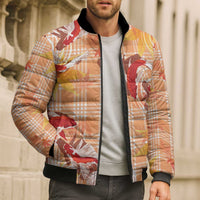 Orange Palaka Hawaii Aloha Bomber Puffer Jacket Koi Pond Mix Japanese Maple - Polynesian Pride