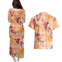 Orange Palaka Hawaii Aloha Couples Matching Puletasi and Hawaiian Shirt Koi Pond Mix Japanese Maple - Polynesian Pride
