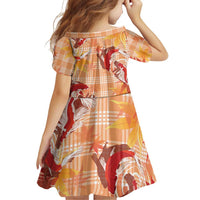 Orange Palaka Hawaii Aloha Family Matching Off Shoulder Short Dress and Hawaiian Shirt Koi Pond Mix Japanese Maple LT7 - Polynesian Pride