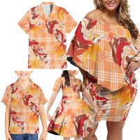 Orange Palaka Hawaii Aloha Family Matching Off Shoulder Short Dress and Hawaiian Shirt Koi Pond Mix Japanese Maple LT7 - Polynesian Pride