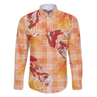 Orange Palaka Hawaii Aloha Family Matching Off Shoulder Short Dress and Hawaiian Shirt Koi Pond Mix Japanese Maple LT7 Dad's Shirt - Long Sleeve Orange - Polynesian Pride