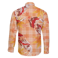 Orange Palaka Hawaii Aloha Family Matching Off Shoulder Short Dress and Hawaiian Shirt Koi Pond Mix Japanese Maple LT7 - Polynesian Pride
