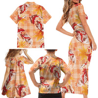 Orange Palaka Hawaii Aloha Family Matching Short Sleeve Bodycon Dress and Hawaiian Shirt Koi Pond Mix Japanese Maple LT7 - Polynesian Pride