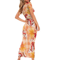 Orange Palaka Hawaii Aloha Family Matching Short Sleeve Bodycon Dress and Hawaiian Shirt Koi Pond Mix Japanese Maple LT7 - Polynesian Pride