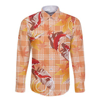 Orange Palaka Hawaii Aloha Long Sleeve Button Shirt Koi Pond Mix Japanese Maple - Polynesian Pride