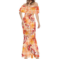 Orange Palaka Hawaii Aloha Mermaid Dress Koi Pond Mix Japanese Maple - Polynesian Pride