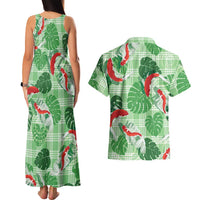 Lime Palaka Hawaii Aloha Couples Matching Tank Maxi Dress and Hawaiian Shirt Koi Pond Mix Monstera - Polynesian Pride
