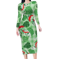 Lime Palaka Hawaii Aloha Family Matching Long Sleeve Bodycon Dress and Hawaiian Shirt Koi Pond Mix Monstera LT7 Lime Green - Polynesian Pride