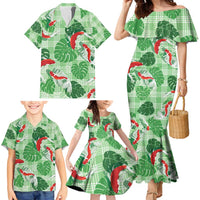 Lime Palaka Hawaii Aloha Family Matching Mermaid Dress and Hawaiian Shirt Koi Pond Mix Monstera LT7 - Polynesian Pride