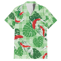 Lime Palaka Hawaii Aloha Family Matching Off Shoulder Maxi Dress and Hawaiian Shirt Koi Pond Mix Monstera LT7 Dad's Shirt - Short Sleeve Lime Green - Polynesian Pride