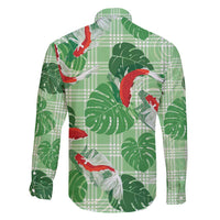 Lime Palaka Hawaii Aloha Family Matching Off Shoulder Maxi Dress and Hawaiian Shirt Koi Pond Mix Monstera LT7 - Polynesian Pride