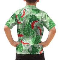 Lime Palaka Hawaii Aloha Family Matching Off Shoulder Short Dress and Hawaiian Shirt Koi Pond Mix Monstera LT7 - Polynesian Pride