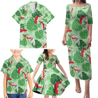 Lime Palaka Hawaii Aloha Family Matching Puletasi and Hawaiian Shirt Koi Pond Mix Monstera - Polynesian Pride