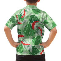 Lime Palaka Hawaii Aloha Family Matching Short Sleeve Bodycon Dress and Hawaiian Shirt Koi Pond Mix Monstera - Polynesian Pride