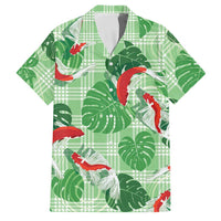 Lime Palaka Hawaii Aloha Family Matching Short Sleeve Bodycon Dress and Hawaiian Shirt Koi Pond Mix Monstera LT7 Dad's Shirt - Short Sleeve Lime Green - Polynesian Pride