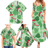 Lime Palaka Hawaii Aloha Family Matching Summer Maxi Dress and Hawaiian Shirt Koi Pond Mix Monstera LT7 - Polynesian Pride
