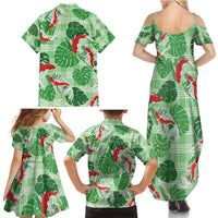 Lime Palaka Hawaii Aloha Family Matching Summer Maxi Dress and Hawaiian Shirt Koi Pond Mix Monstera - Polynesian Pride