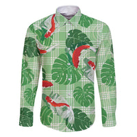 Lime Palaka Hawaii Aloha Family Matching Summer Maxi Dress and Hawaiian Shirt Koi Pond Mix Monstera LT7 Dad's Shirt - Long Sleeve Lime Green - Polynesian Pride