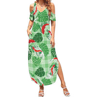 Lime Palaka Hawaii Aloha Family Matching Summer Maxi Dress and Hawaiian Shirt Koi Pond Mix Monstera - Polynesian Pride